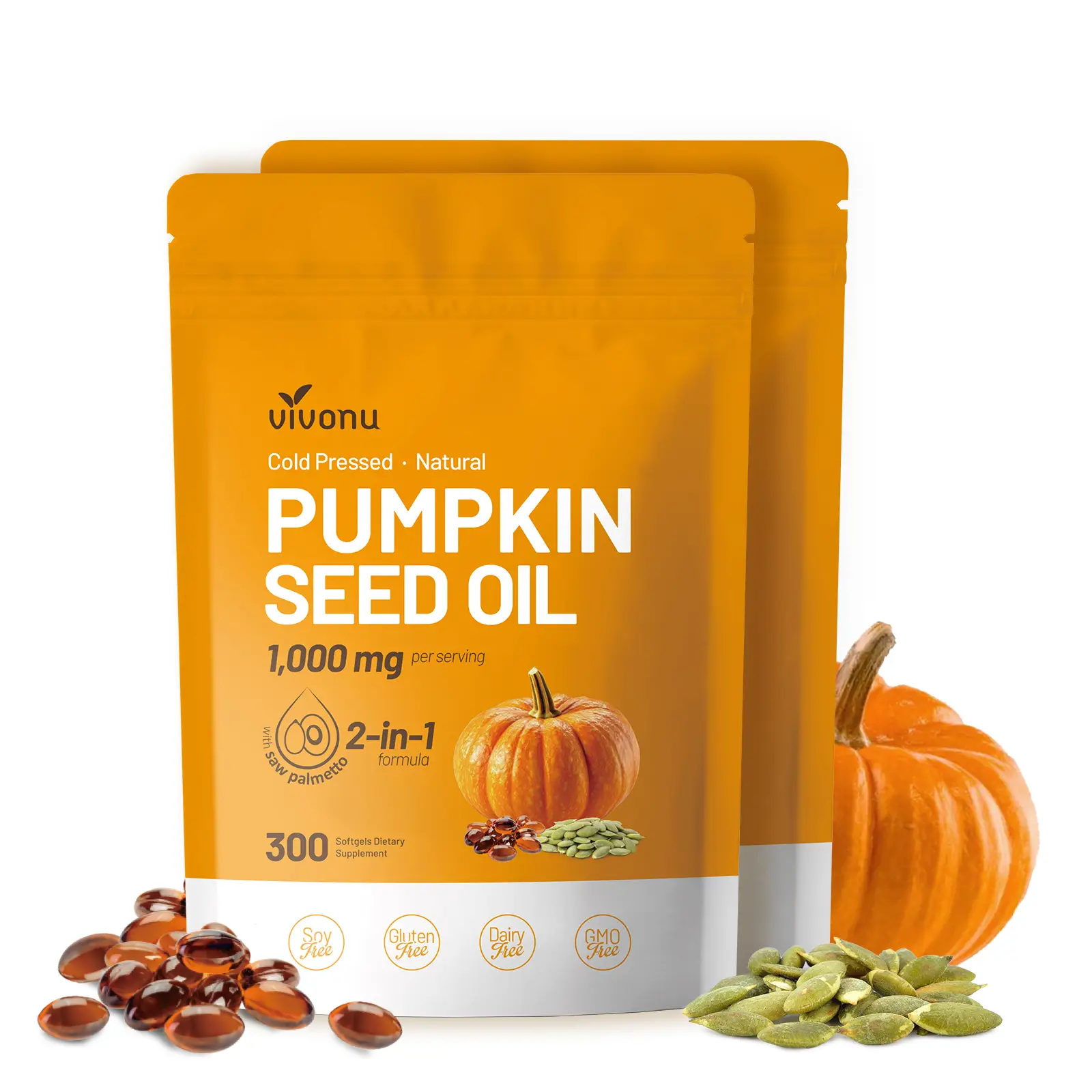 Natural pumpkin seed oil and saw palmetto softgel 1000mg high content plant esters 300 capsules