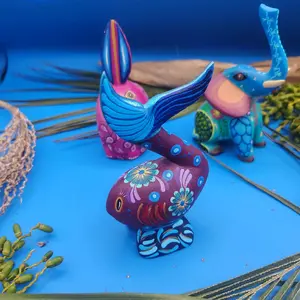 3 Handcrafted Copal Wood Alebrijes from Oaxaca Mexico - Decorated by Hand with Vibrant Colors and Unique Designs