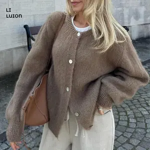Women's Fall Winter Soft Cardigan Solid Color Fuzzy Long Sleeve Button Down Sweater Knit Tops Outerwear