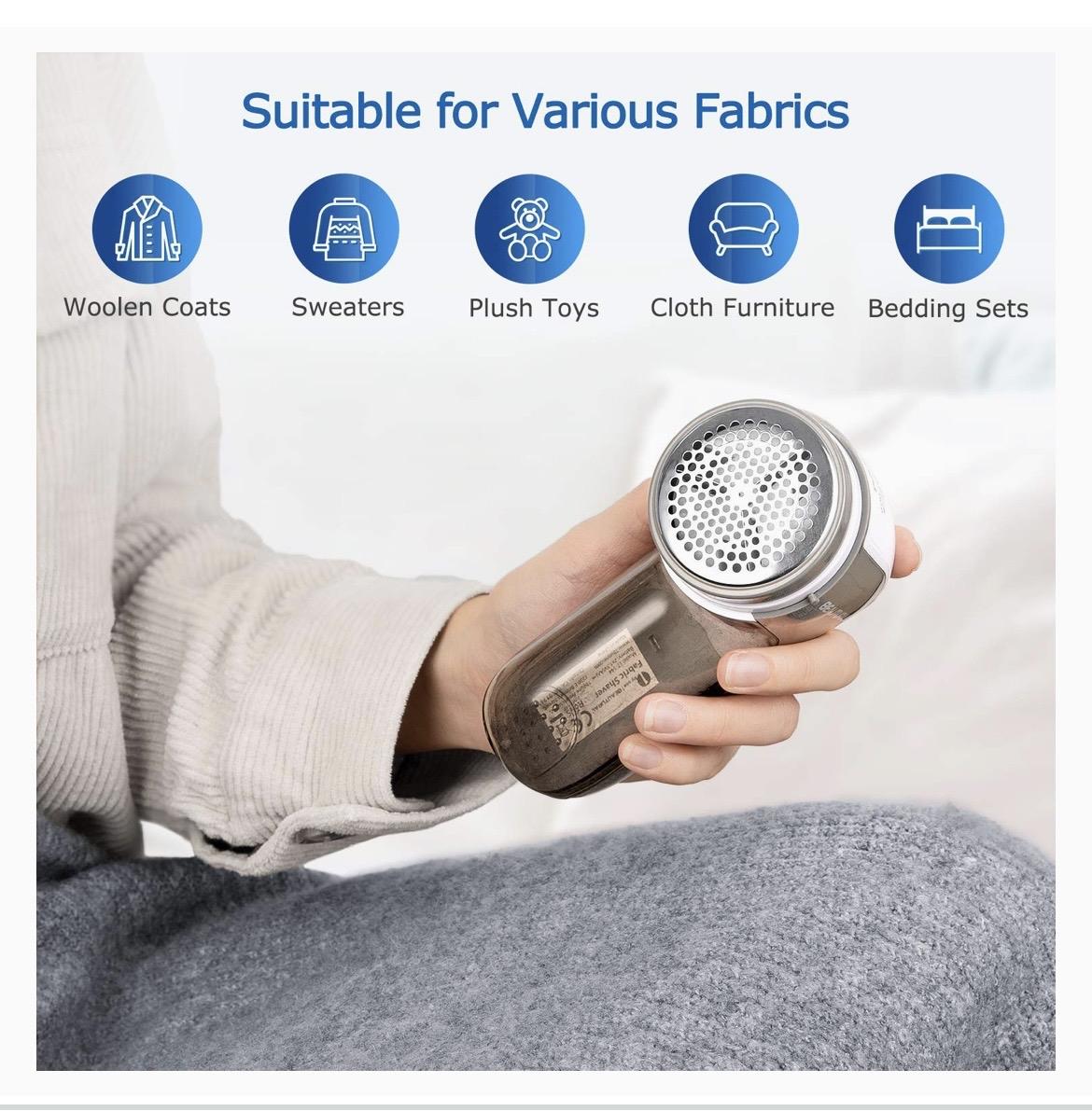 Fabric Shaver and Lint Remover, Sweater Defuzzer with 2-Speeds, 2 Replaceable Stainless Steel Blades, Battery Powered Fabric Shaver and Lint Remover, Sweater Defuzzer with 2-Speeds, 2 Replaceable Stainless Steel Blades, Battery Powered