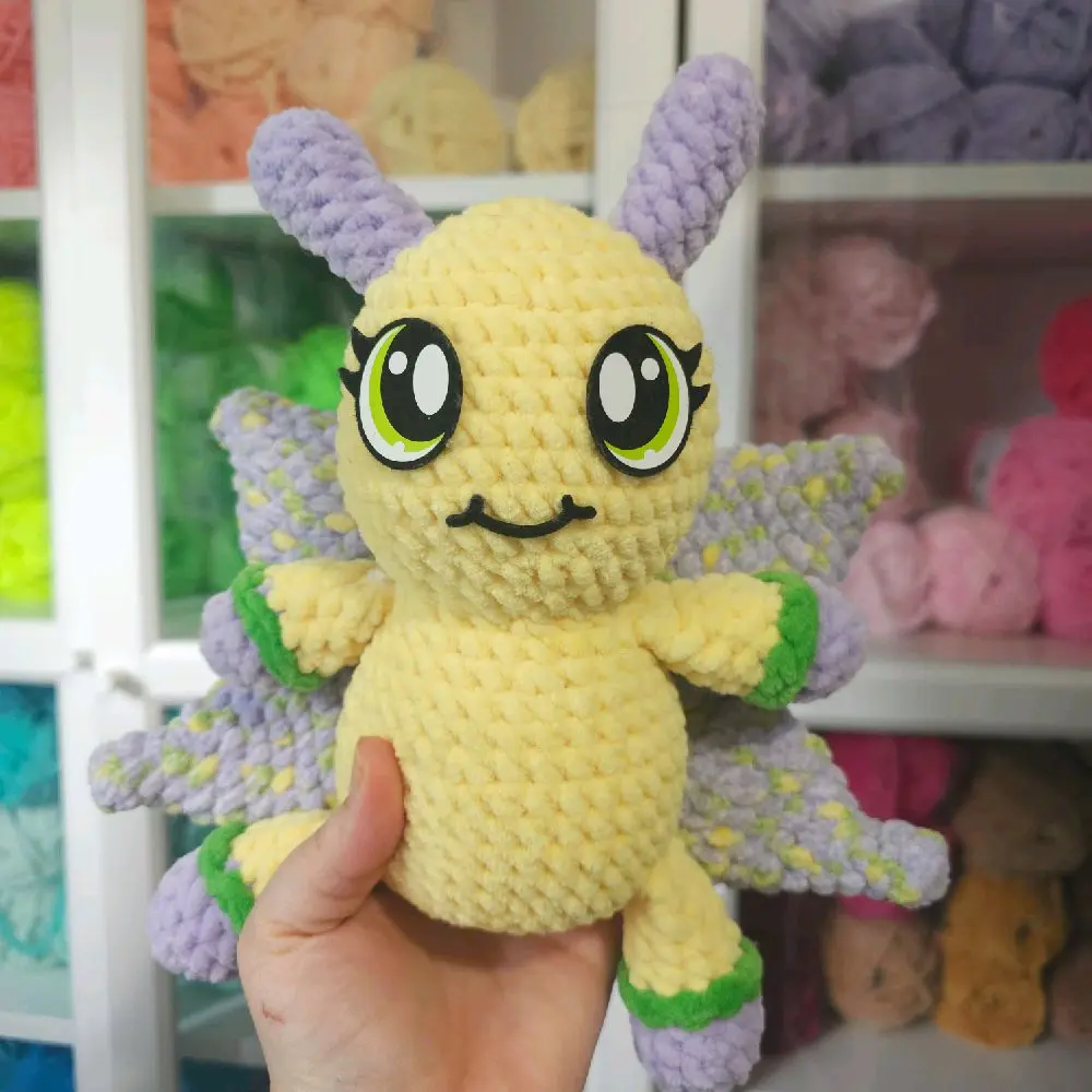 New Handmade Craft Yellow Crocheted Yarn Butterfly Plush Toy - Soft Texture Collectible for Entertainment