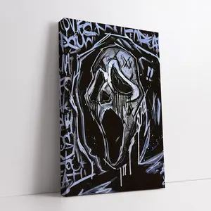 Ghostface Graffiti Poster, Horror Street Art Print, Urban Scream Mask Artwork, Dark Aesthetic Wall Decor, Grunge Style Canvas Art, Edgy Modern Wall Art, Halloween Horror Gift