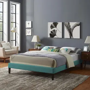 Modway Tessie Queen Fabric Bed Frame with Squared Tapered Legs in Teal