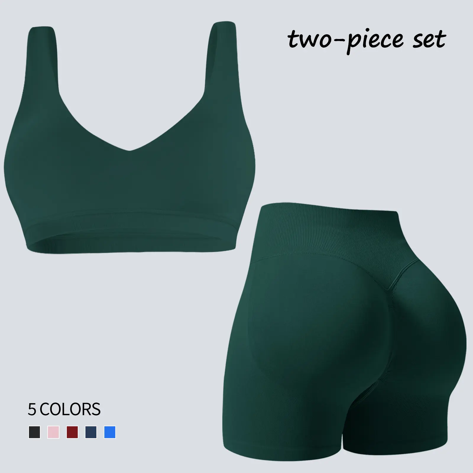 Jetjoy Workout Sets for Women 2 Piece, Gym Sets for Women 2 Piece Gym Outfits Seamless Scoop Back Bra Top Scrunch Bum Shorts athleisure Fitness & Casual Wear Yoga Outfits Gym Tracksuit summeroutfit