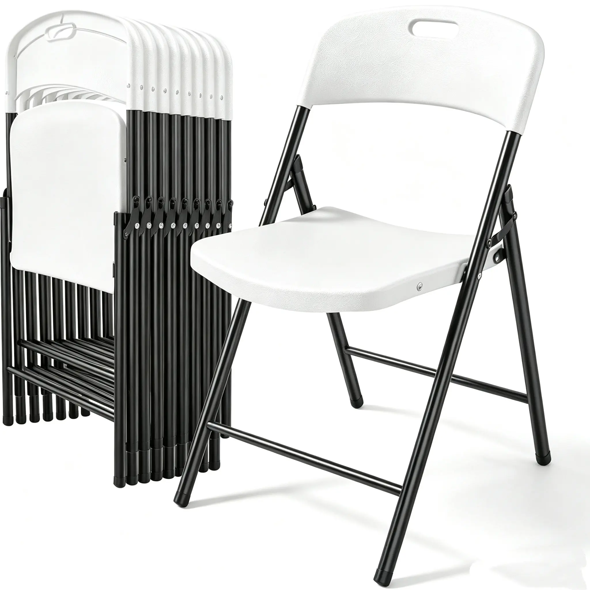 Folding Chairs Plastic Foldable Chair Capacity up to 350 lbs Portable Seating for Indoor Outdoor Events Parties Camping Work School Commercial PP Plastic Iron Pipe