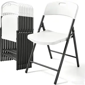 Folding Chairs Plastic Foldable Chair Capacity up to 350 lbs Portable Seating for Indoor Outdoor Events Parties Camping Work School Commercial PP Plastic Iron Pipe