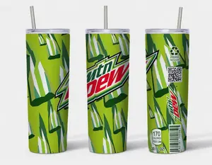 Mountain Dew Skinny Tumbler 20 oz Insulated Cup Drinkware Flasks Lid Reusable Stainless Steel Straw Boyfriend Girlfriend Mother Father Dad Mom Gift
