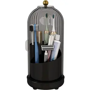 Black edition bathroom game-changer  Ditch the dusty toothbrushes & messy counters! This 360° rotating dustproof organizer keeps all your essentials clean & organized. Just spin to grab what you need, no clutter, no stress.  Toothbrush Cover