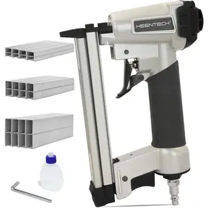 Pneumatic Staple Gun 22 Gauge, Air Upholstery Stapler with 3765pcs 3/8" Crown 1/4"-5/8", Ready-to-Use Air Staple Gun with, Safety Trigger, for Wood Furniture Fabric Leather