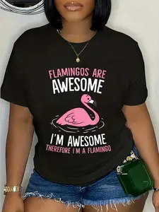 100% Cotton Unisex Flamingos Are Awesome I'm Awesome Therefore I'm a Flamingo Round Neck Short Sleeve T-Shirt Women's Men Graphic Tee