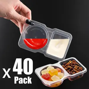 40 Reusable Double-Layer Food Storage Containers with Lids 2 Compartments Plastic Lunch Boxes for Snacks Portable Meals Sauces Dips Camping Travel Party Safe Stackable Design