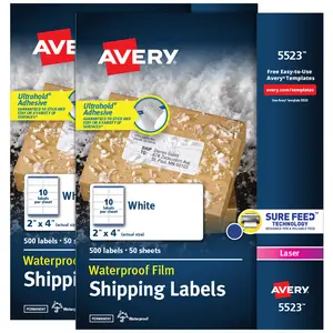Avery Waterproof Labels with Ultrahold Permanent Adhesive, 2" x 4", Laser, 2-Pack, 1,000 Labels Total (25523)