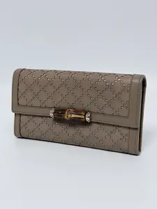 Pre-owned GUCCI leather wallet Bamboo Studded Continental Taupe JD521GG