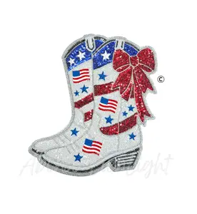 Red White Blue 4th of July Boots Sequin Patch - Small