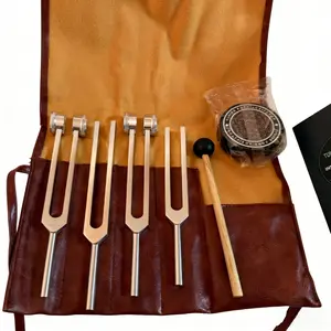 Professional Sound Therapy Tuning Fork Set with Activator, Frequencies 128Hz/136.1Hz/256Hz/384Hz, Singing Bowl Companion for Anxiety Relief, Insomnia, Chakra Balancing & Deep Meditation