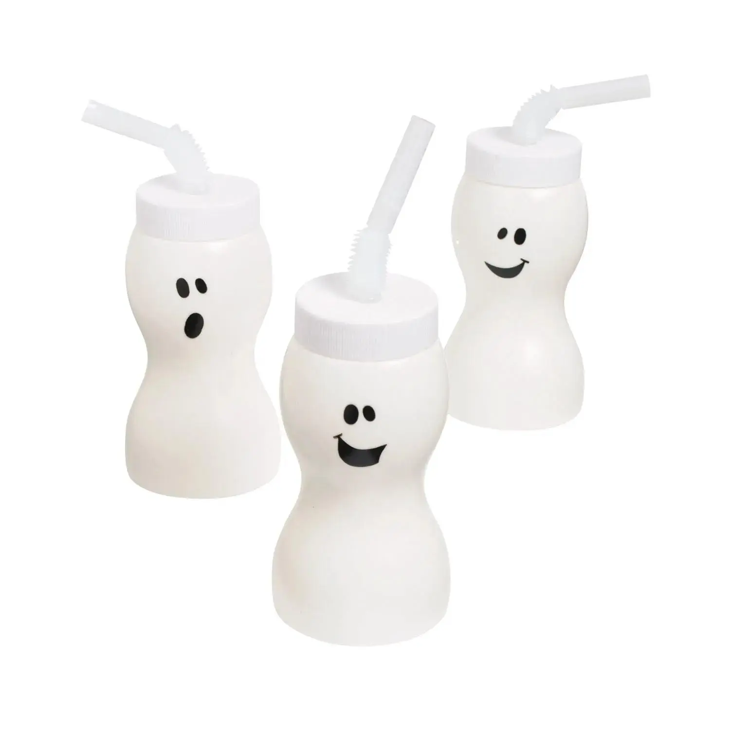 5" 8 oz. Molded Ghost Reusable BPA-Free Plastic Cups with Lids & Straws - 12 Ct.