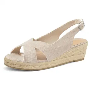 mysoft Women's Espadrille Sandals Low Wedge Platform Open Toe Slingback Ankle Strap Criss Cross Slip On Summer Shoes