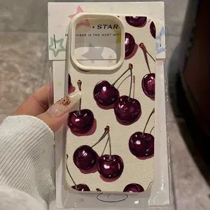 1pc wine red cherry UV printed textured pattern phone case, a fashionable and trendy protective cover, compatible with iPhone 17/16/15/14/13/12/11/X/XS/XSMAX, a holiday gift for friends, family, and yourself, Accessories, Smartphone, Cellphone