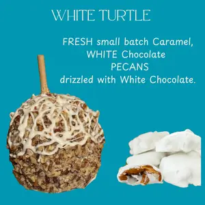 Copperpot Caramel Co White Chocolate Turtle Creamy Caramel & Fresh Caramel Large Crisp Granny Smith Apple Handcrafted Gourmet Apple with White Chocolate Drizzle & Pecans