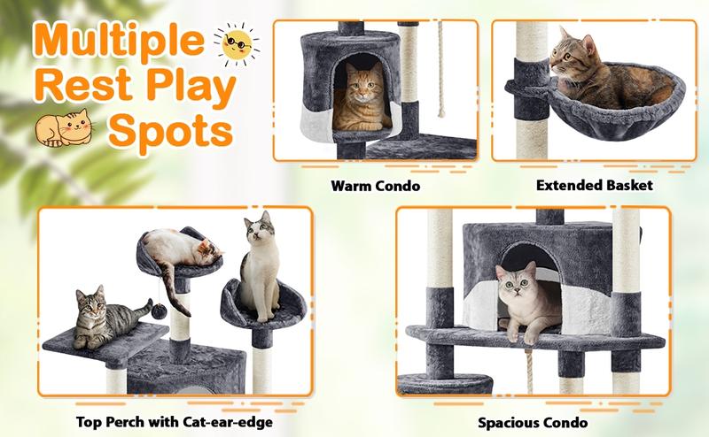 【Valentine Gift】Yaheetech 79" Modern Cat Tree with Condos Perches Basket & Sisal-Covered Scratching Posts for Indoor Cats - Home
