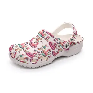 Women's Classic Clogs Pink Flamingo Pool Party Drinking Mixed Cocktails Clogs for Beach & Cruise Vacations Lightweight EVA Sandals with Anti-Slip Sole