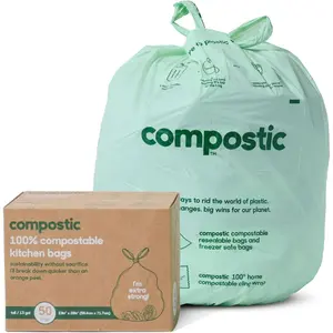 Home Compostable Trash Bags, 13 Gallon Tall Kitchen Rubbish Bags, Extra Strong & Quickly Breaks Down, 50 Count