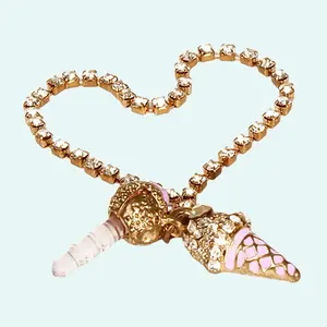 Luxury Crystal Diamond Icecream Dust Cap Pendant Cellphone Accessories