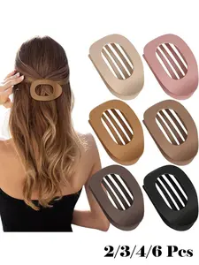 3pcs/6pcs Flat Round Hairclips Set For Women, Non-Slip Barrette, Curved Design Vintage Simple Niche Hair Accessories Claw Clips Hair Claws Hair Barrettes