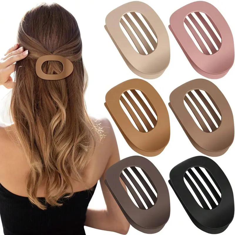 3pcs/6pcs Flat Round Hairclips Set For Women, Non-Slip Barrette, Curved Design Vintage Simple Niche Fashion Hair Accessories Claw Clips Hair Claws Hair Barrettes