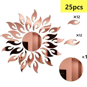 25PC, Rose gold sun shaped acrylic mirror Decorative wall sticker, DIY detachable wall sticker for home decoration lintel decoration, suitable for home decoration living room, bathroom, bedroom background wall decoration