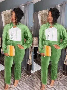 The Jessica Two Piece Velvet Tracksuit in Green