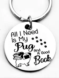 Cute Pug Dog Design Keychain, Stainless Steel Keychain for Women & Men, Fashion Accessories for Daily Use, Trendy All-match & Exquisite Keychain for Birthday Gift