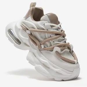 Air Cushion Wave Sole Mesh Chunky Sneakers with Streamlined Stitching