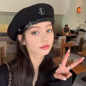 3 Colors Available - 2025 Autumn/Winter Korean Style Versatile Beret for Women, Japanese Anchor Print Wide-Brim Round Top Painter Hat