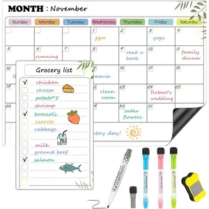 Dry Erase Calendar for Refrigerator,  Fridge Calendar Dry Erase, 2 Pack Monthly & Daily Planner  Whiteboard for Fridge with 4 Markers and Large Eraser 14.5x11