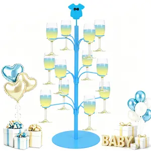 Cocktail Tree Stand for Drinks Champagne Tower Wine Glasses Holder, 3 Tier 12 Holders, Bar Home Drinks Tree Display Suitable for Gin, Cocktails, Champagne, Wine（Pink、Blue） Sturdy Circular Circular Birthday Birthday