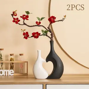 2PCS Ceramic Vase Imitation Artificial Flowers Nordic Style Wabi-Sabi High Quality Living Room Decoration
