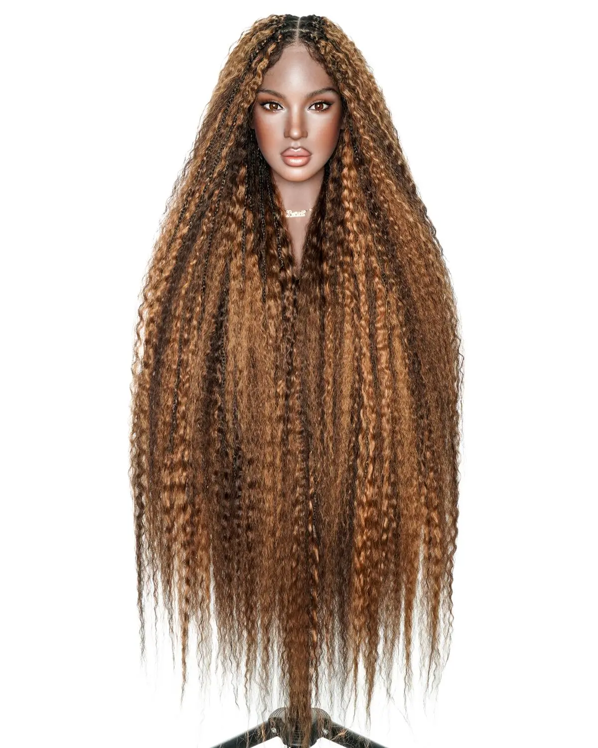uBraids Kinky Straight Blend Human Hair tangleless Knotless Full Lace Boho Box Braided Wig with Invisible Drawstring