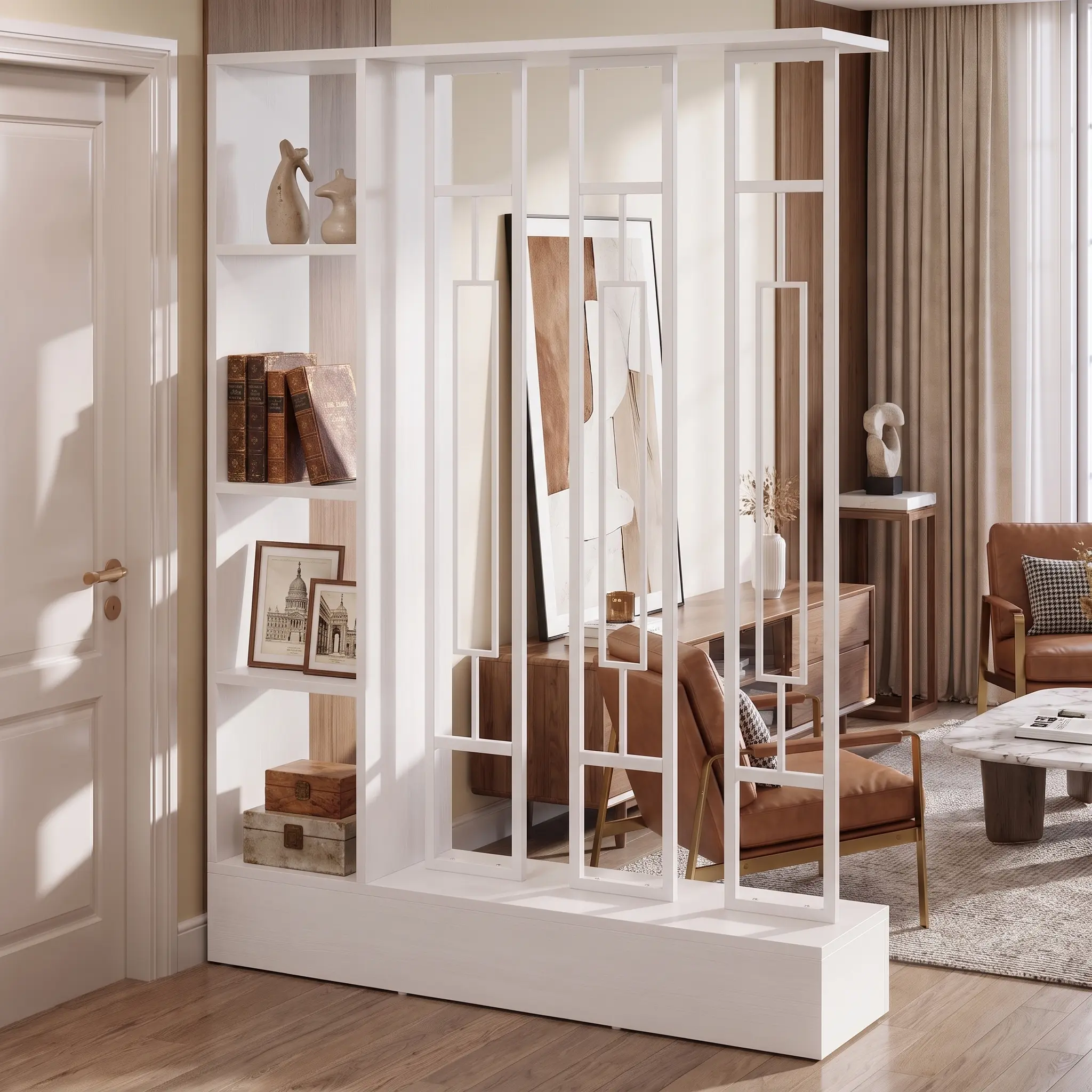 Spaco 70.9" Freestanding Room Divider with Open Display Shelves – Modern Wall Partition Screen, MDF & Metal Frame Privacy Panel for Living Room, Bedroom & Home Office
