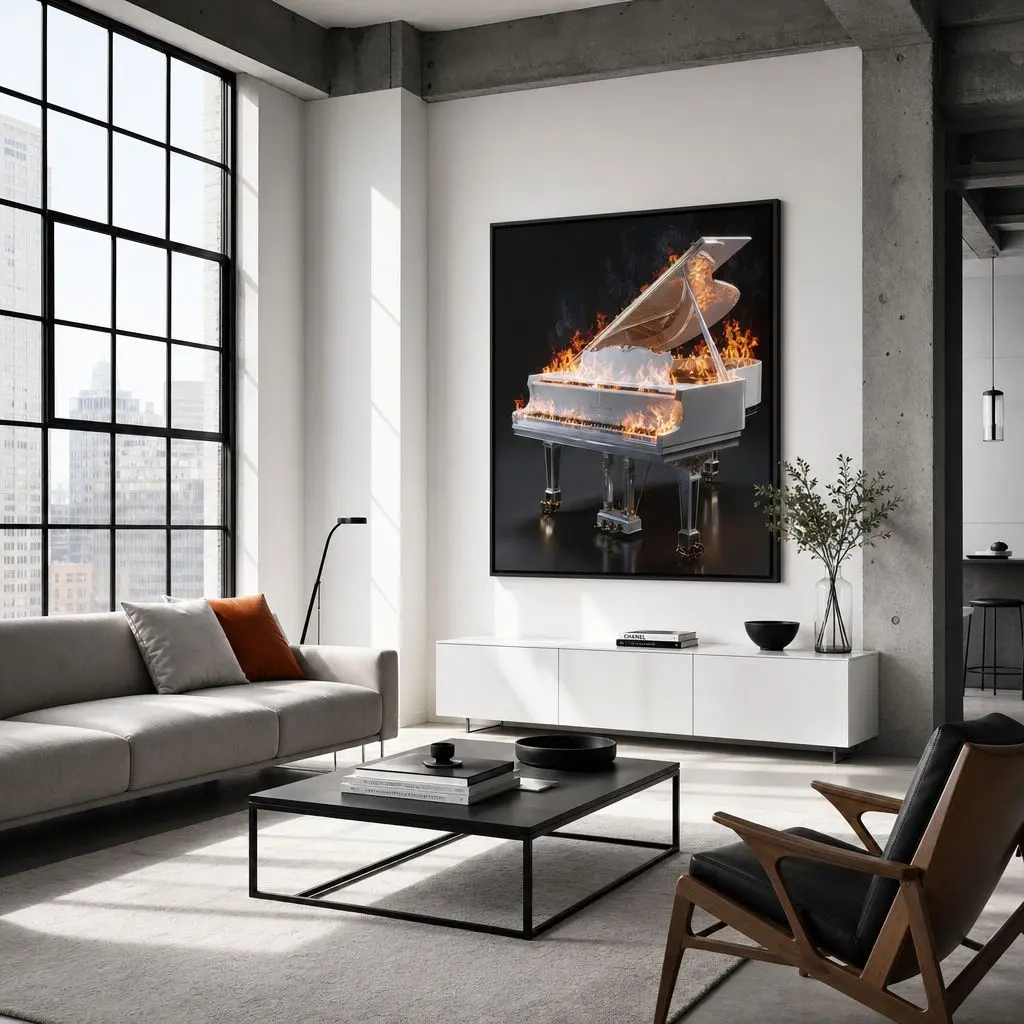 Scorching Keys | Fiery Piano Art | Brushed Aluminum Print