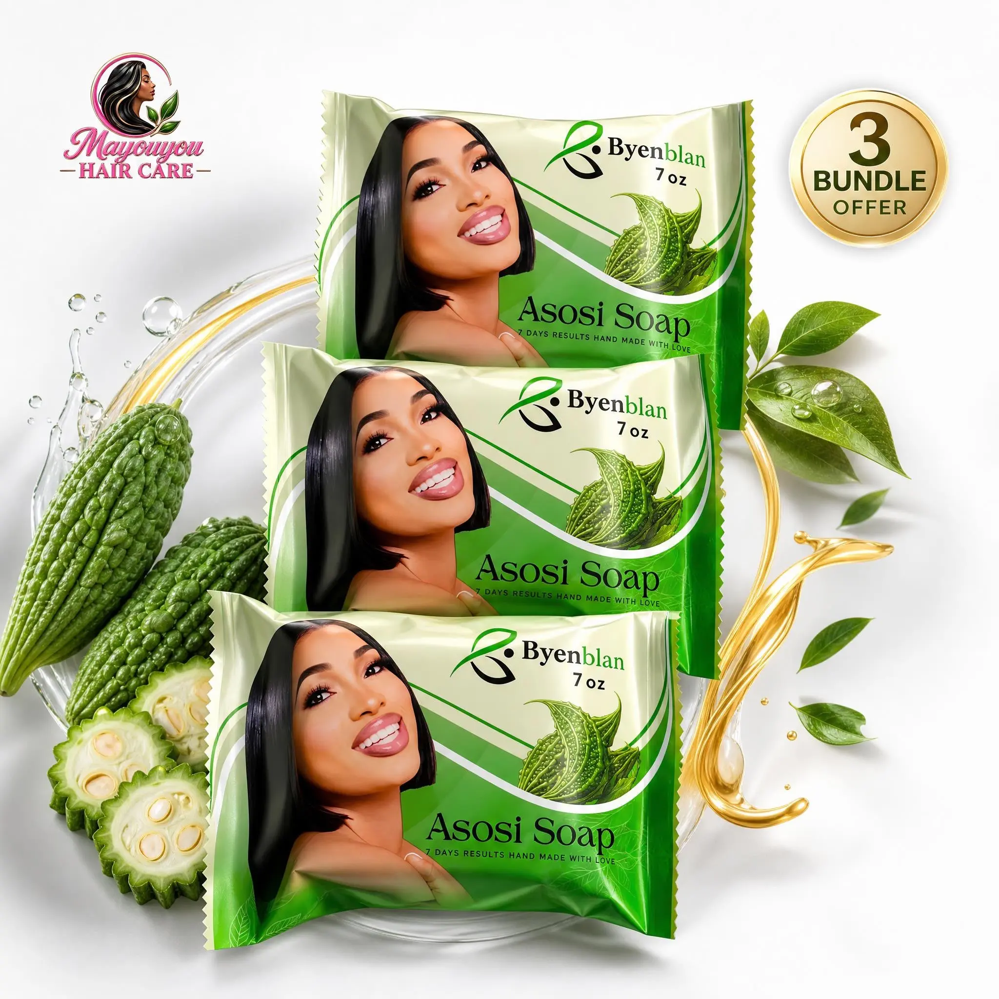 Mayouyou 3-Piece Byenblan Asosi Face and Body Soap Set, Natural Cleansing Soap for Bath & Shower (Beauty & Personal Care)