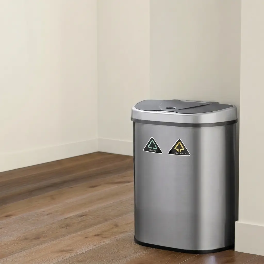 Nine Stars Dual Compartment Automatic Trash Can 18.5 Gallon Stainless Steel Motion Sensor Soft Close Recycle Bin Home