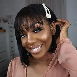 Straight Bob Wig With Bangs 2x1 Lace Closure Human Hair Wig Short Bob Human Hair Wigs For Women Wear And Go Easy To Install No Glue