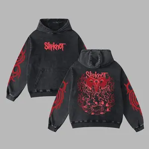[Moshroom] Slipknot 25TH ANNIVERSARY Oversize Lightweight Acid Washed Tee Hoodie Rock Music Metal Gothic Punk Emo Grunge Post-hardcore Graphic Design Top Cotton Streetwear T-Shirt Crewneck Clothes Menswear Womenswear