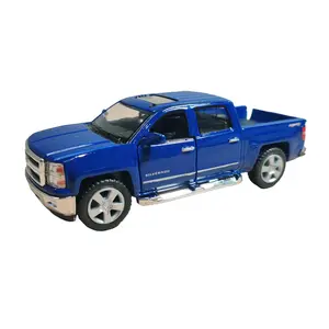 KINSMART 1:46 Scale 2014 Silverado Pickup Truck Blue Die Cast Metal Pull Back Action Openable Doors 5 Inches Length