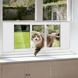 Sunyrisy Cat Door for Window,Quick Installation Adjustable Width of 35"-46",Weatherproof Aluminum Frame Cat Door Window Insert