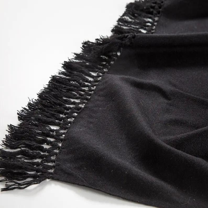 Meditation Shawl or Meditation Blanket, Wool Shawl/Wrap, Oversize Scarf/Stole, Ethically Sourced, Fair Trade. Unisex (Simplicity) Black