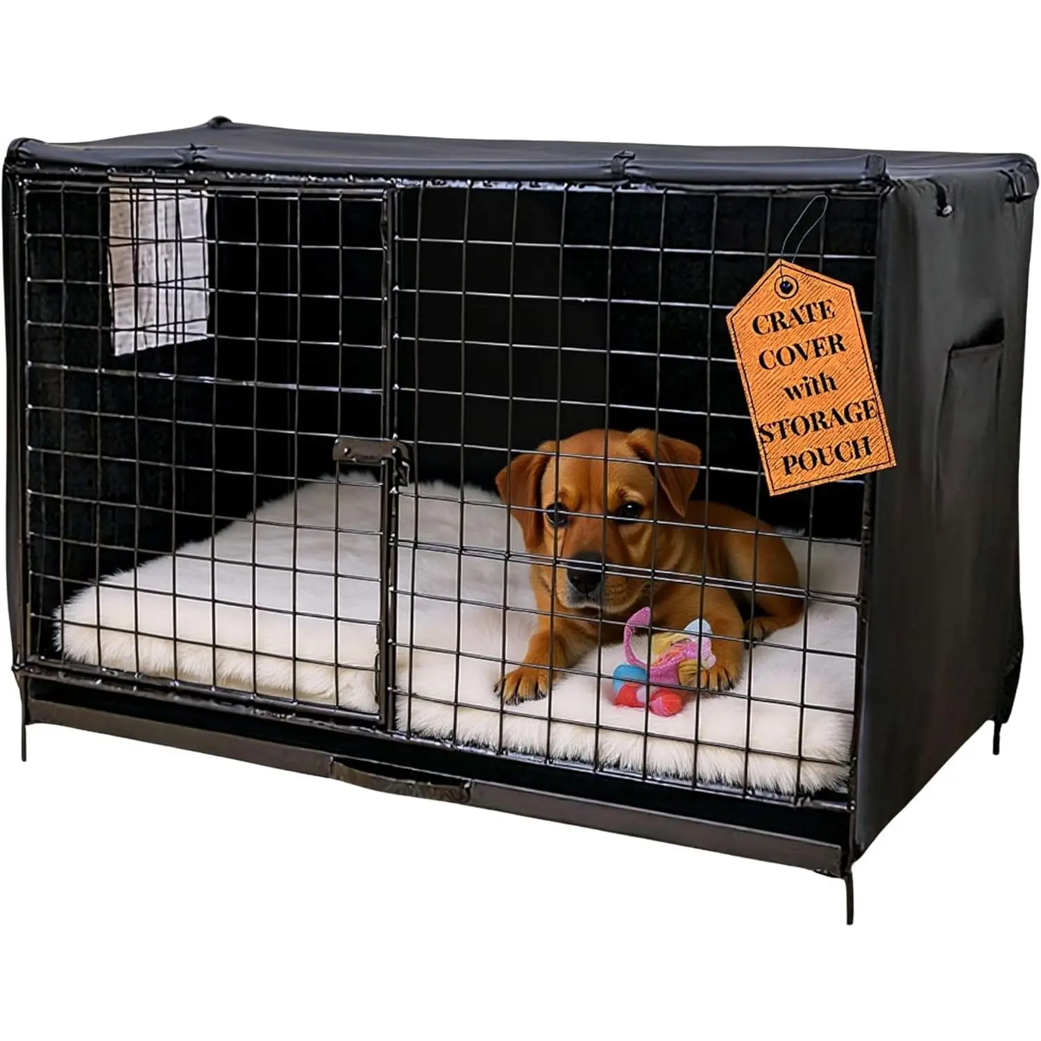 Dog Crate COVER 36 inch - COVER ONLY Medium, Durable, Light-Reducing & Waterproof Crate Cover with Storage Pouch, Mesh Window & Protection Clips - Opens on All Sides with Zippers for Cages (Black,36")