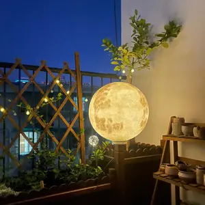 3D MOON Outdoor Solor Powered LED Floor Lamp 15.7inch Large Garden Patio Moon Lamp with 16 Color Options floor sunset lamp outdoor decorative light decor