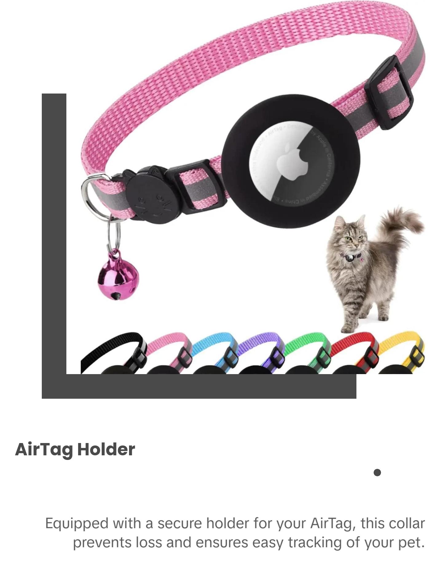 ATUBAN Reflective Breakaway Cat Collar with Apple AirTag Holder and Bell for Kittens, 0.4 Inches